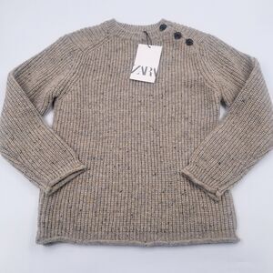 NEW Zara Chunky Knit Wool Blend Pullover Sweater Boys Size 7 Button Accent